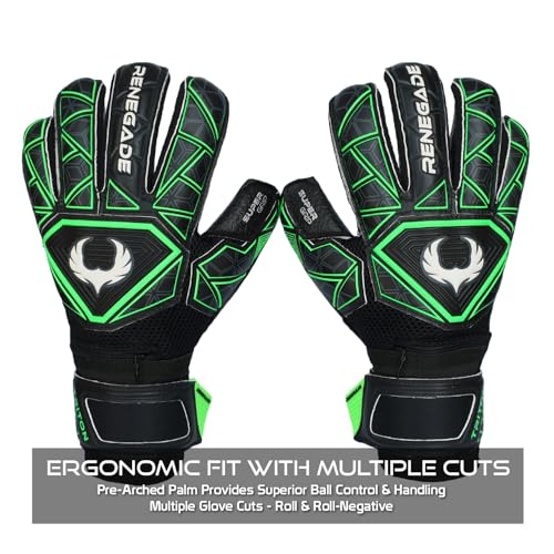 Image of Renegade GK Renegade GK Triton Raider Roll Cut Level 2 Goal Keeper Gloves with Pro-Tek Fingersaves - Boys & Girls Goalie Gloves Size 7 - Youth Keeper Gloves Black & Green