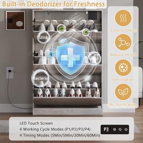 Image of BORNOON Shoe Cabinet with Odor Control and Back Panels, Deodorizing Slim 3-Flip Shoe Storage Cabinet for Entryway, Freestanding Hidden Shoe Rack Organizer for Entrance, Hallway, Bedroom