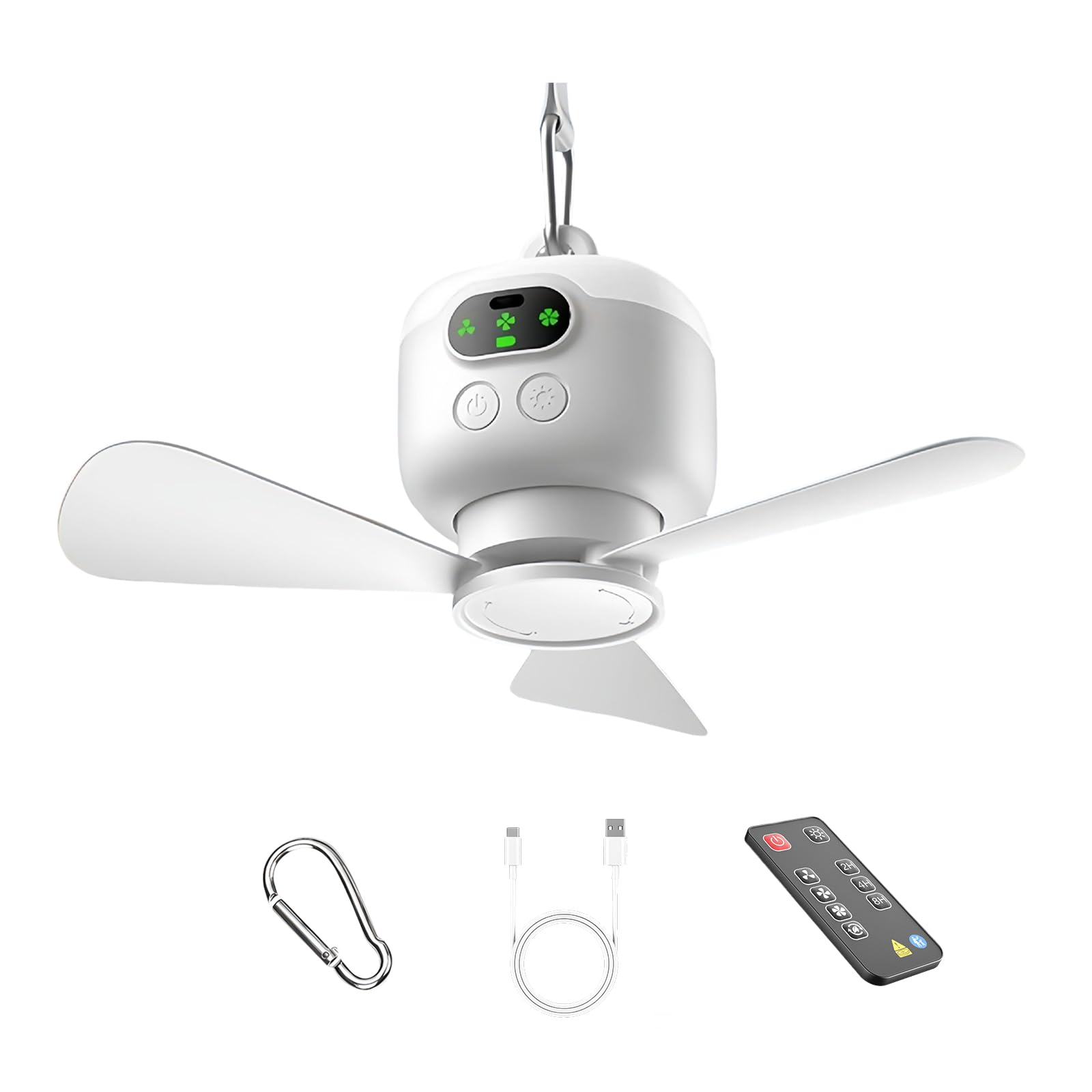 USB Rechargeable Hanging Tent Fan with LED Light & Remote Timer,3 Speed Portable Mini Ceiling Fan,Wireless Quiet Cooling Fan for Tent RV Camper Car Canopy Beach Outdoor Camping