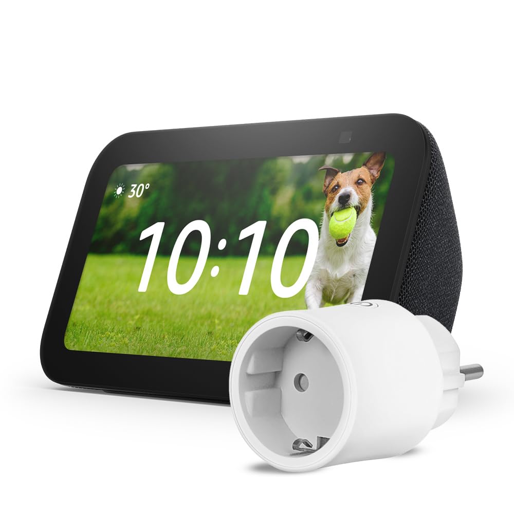 Echo Show 5 (Última generación) | Antracita + OSRAM SMART+ Enchufe inteligente con Matter, compatible con Alexa - Kit de inicio de Hogar digital
