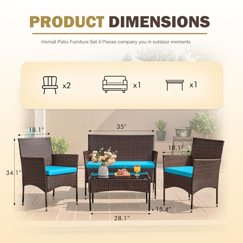 image for Homall 4 Pieces Patio Rattan Chair Wicker, Outdoor Indoor Use Backyard