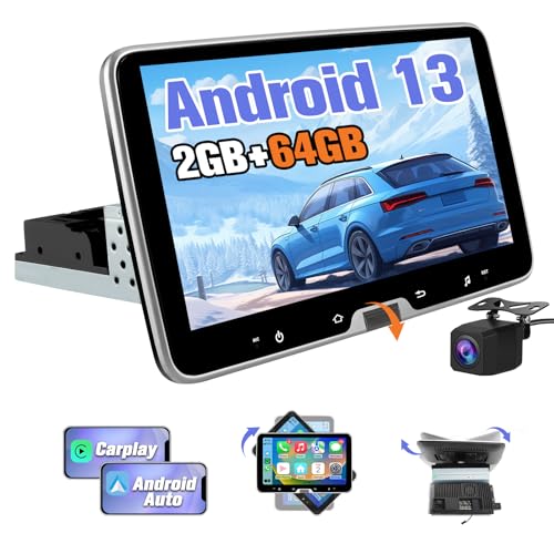 AWESAFE Android 13.0 [2GB+64GB] Radio Coche 1 DIN Universal con Pantalla Táctil Inclinable y Giratoria de 10.1 Pulgadas, Autoradio Admite CarPlay/Android Auto/MirrorLink/WiFi/GPS/Bluetooth/RDS/USB/FM