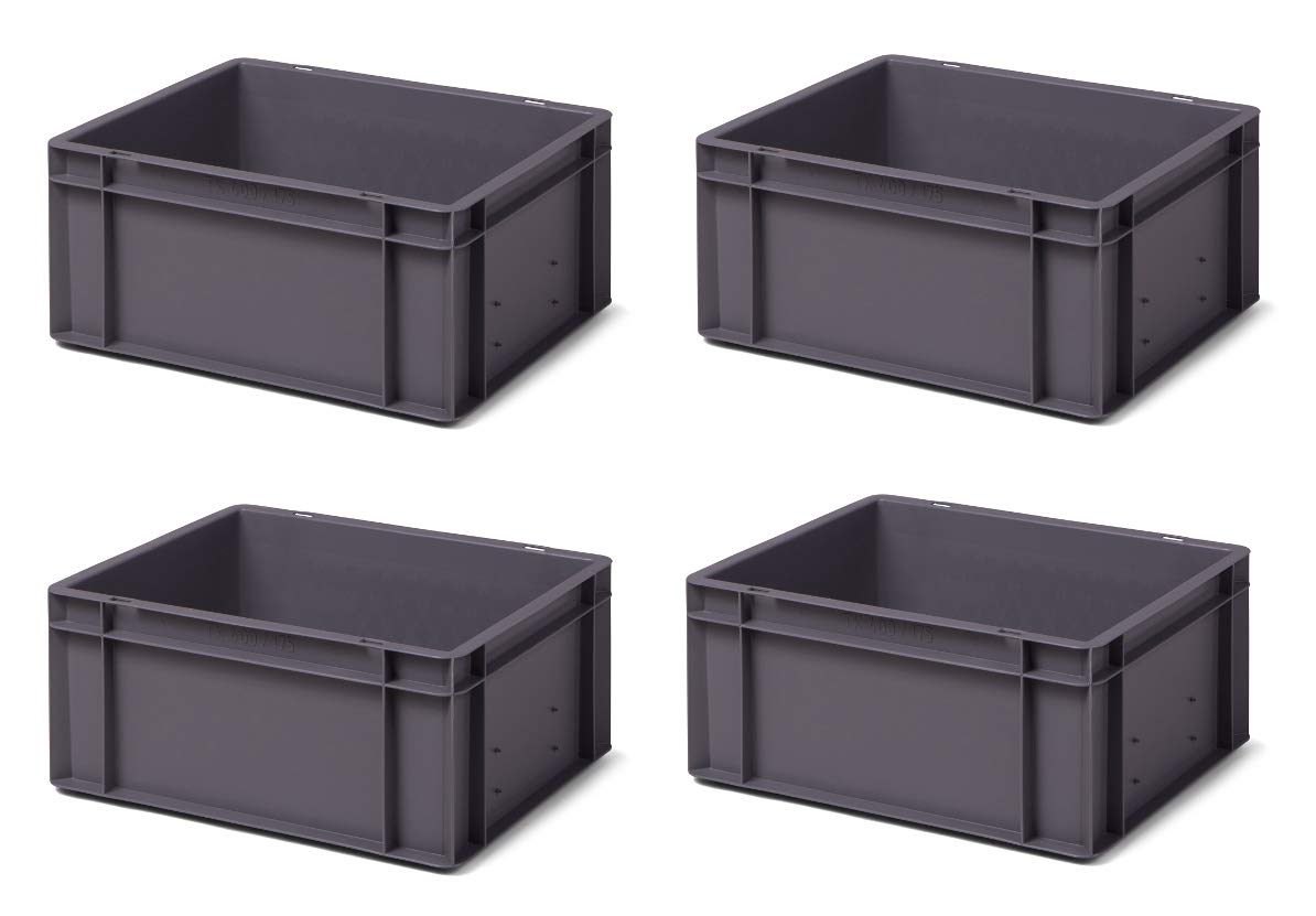 1a-TopStore 4 szt. skrzynka transportowa TK417-0, szara, 400 x 300 x 175 mm (dł. x szer. x wys.), z polipropylenu, pojemność: 15 litrów, nośność: 35 kg, nadaje się do kontaktu z żywnością, Made in