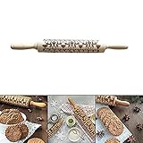 Christmas Wooden Rolling Pins StarALL Engraved Embossing Rolling Pin with Christmas Symbols for Baking Embossed Cookies(43CM)