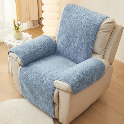 Image of ELEFOCUS Plush Sherpa Fleece Recliner Chair Cover，Soft Warm Sofa Slipcover,Washable for Reclining Sofa,Furniture Protector Non Slip (Blue, 22 inch)