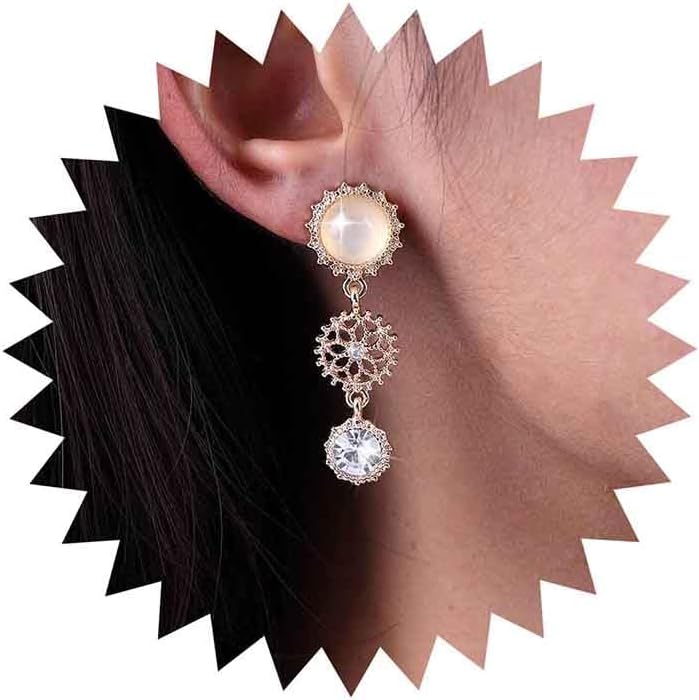 Boho Crystal Drop Earrings Gold Moonstone Stud Earrings Filigree Flower Dangle Earrings Long Cz Flower Earrings Jewelry for Women