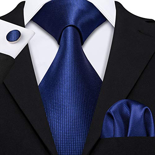 Image of Barry.Wang Plain Men Silk Ties Extra Long Satin Necktie for Wedding Business Handkerchief Cufflinks Set Solid Colors