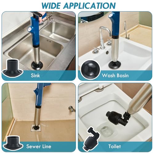 Image of Toilet Plunger, High Pressure Toilet Air Plunger Blaster Drain, Unclogger Plungers, Versatile Clog Remover Air Drain Blaster Tools for Home, Bathroom, Floors, Shower, Kitchen, Plumbing Clogged