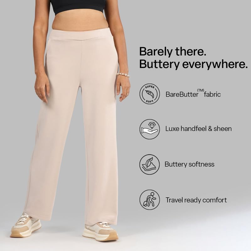 Image of BlissClub Womens BareButter Straight Pants, High Rise, Straight fit,Pockets, Comfortable Waistband,Regular Variant Below 5'4