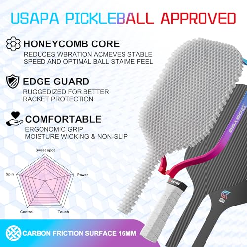 Image of DGYGQ Pickleball Paddles with Polypropylene Honeycomb Core, T700SC Power Carbon Fiber Pickleball Paddle, Increased Power for Ultimate Spin & Consistency