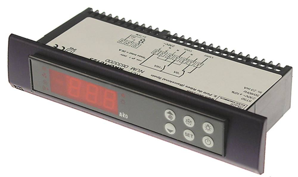 AKO AKO-10123 - Regulador electrónico (230 V CA, para NTC -50 hasta +99 °C, dimensiones 30 x 149 mm, indicador de 3 dígitos, fijación NTC)