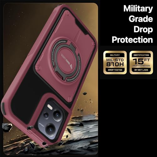 Image of Vaku Luxos Axion Armor Military Grade TPU Back Cover Case for Xiaomi Redmi Note 12 5G with Magnetic Ring Holder Kickstand Camera Screen Protector- Maroon