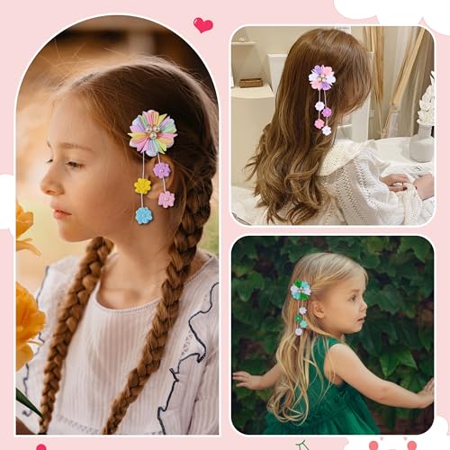 Image of 6PCS Hair Bows for Girls Cute Hair Bows for Girls, Flower Hair Accessories for Girl's Grosgrain Ribbon Bows With Alligator Clips Girl Hair Accessories for Kids Teen Toddler Women Girl