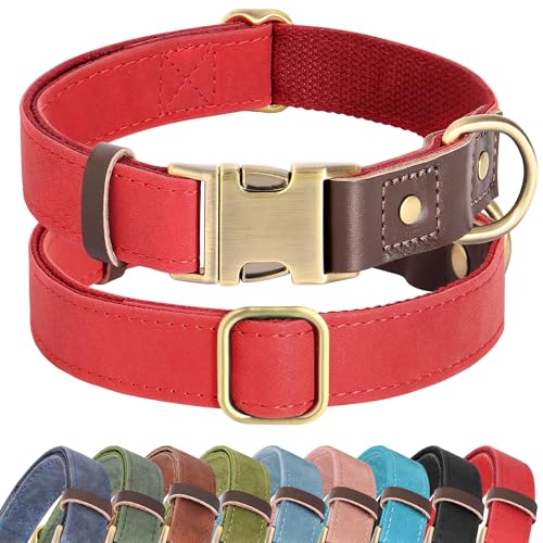 Image of Didog PU Leather Dog Collar for Large Dogs, Soft Nylon Lining, Red XL