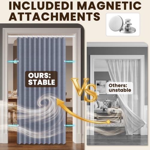 Image of AJAZZ Blackout Magnetic Door Curtain Accordion Doors Interior Closet Door Curtain Invisible Applicable Bedroom Room Living Room Doorway(Dark Blue 42 inch W x 78 inch L 1 Panel