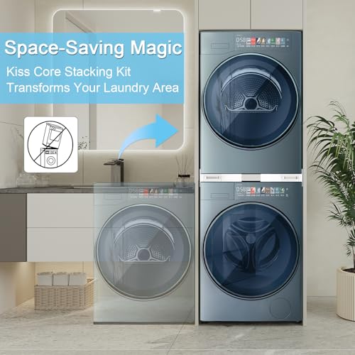 Image of Washer and Dryer Stacking Kit - Universal Stacking Kit with Pull-Out Drying Rack for Laundry Room - Adjustable 24 inch - 29 inch - Space-Saving