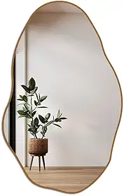 Espelho Orgânico Pedra 80x50cm Design Moderno com Moldura em Couro para Decoração Sofisticada (Caramelo)