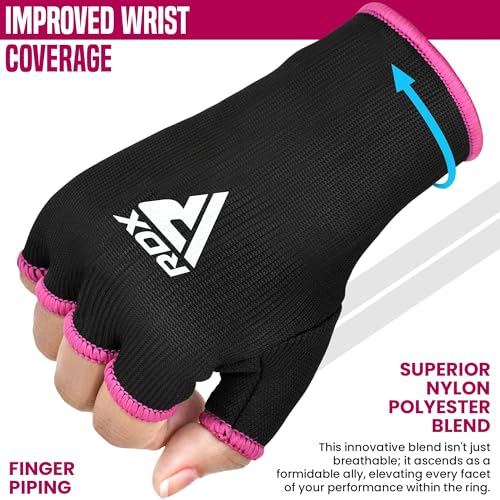 Image of RDX Boxing Hand Wraps Inner Gloves Men Women, Half Finger Elasticated Bandages, Under Mitts Fist Protection, Muay Thai, Kickboxing, MMA, Martial Arts Speed Bag Punching Training