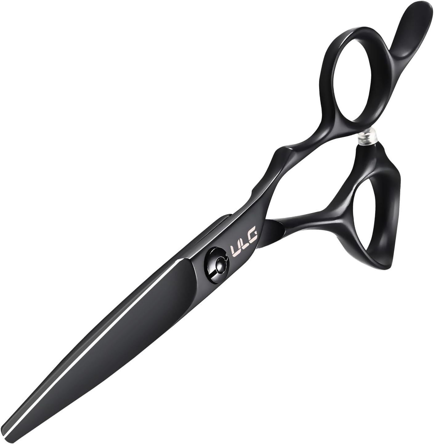 ULG 6.5" Professional Japanese Stainless Steel Hair Cutting Scissors - Ergonomic Barber Shears with Offset Handles, Silencer & Matte Black Finish for Salon & Home