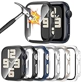 [6 Pack] Case for Apple Watch 44mm SE 3/SE 2nd Gen Series 6 5 4 SE Screen Protector, HAANILKYI Ultra-Thin Tempered Glass, Full Coverage Scratch-Resistant Hard Face Cover for iWatch 44 mm