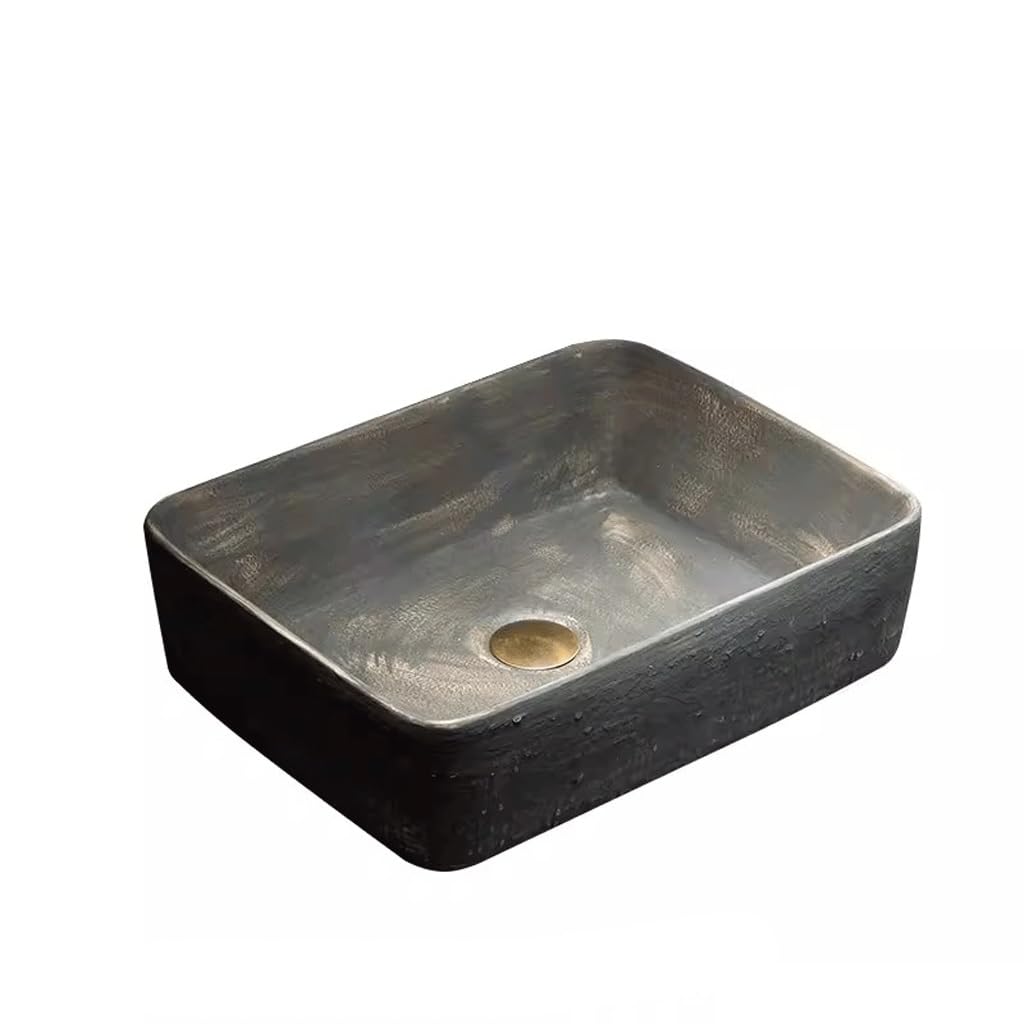 ASerZenith Bathroom Sink Vessel Creative Bathroom Retro Washbasin Balcony Ceramic Above Counter Basin Wash Basin Single Basin Household Basin Vessel Sink(One Color-A)