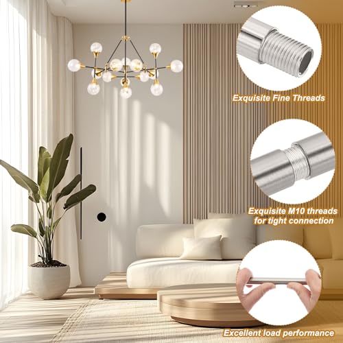 Image of PATIKIL Threaded Extension Rod, 4 Sets 12 inch M10 x 1mm Fine Thread Lamp Pipe with Lamp Pipe Nipples for Pendant Light Island Lighting Chandeliers Stems, Light Silver