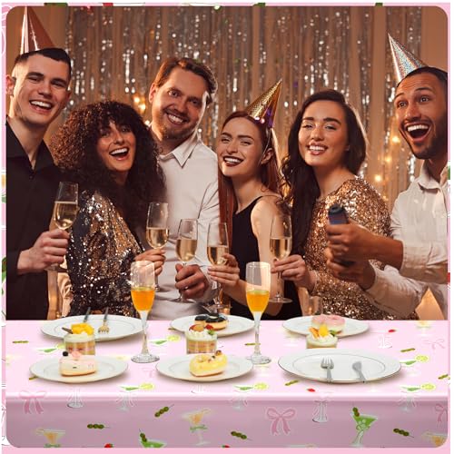 Image of FuWeave 3pcs a Tini Bit Older Birthday Decor Martini Tablecloth for Birthday Decor Waterproof Plastic Table Covers for Pink Martini Bachelorette Bridal Shower Party, 54x108inch
