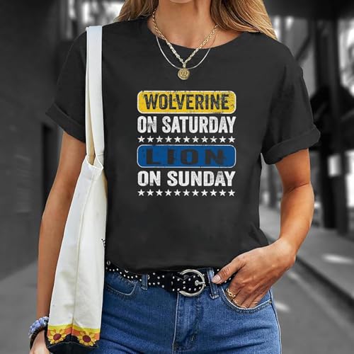 Vintage Wolverine on Saturday Lion on Sunday Shirt, Detroit Sports Fan Tee, College and Pro Football Apparel, Retro Weekend Game Day Top, Classic Michigan Pride Outfit, Bold Team Spirit Gift2