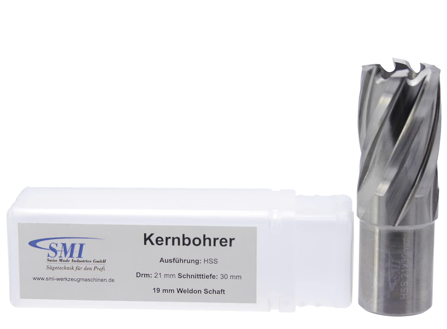 SMI HSS Kernbohrer 21 mm Drm. Schnitttiefe 30 mm, Aufnahme 19 mm Weldonschaft