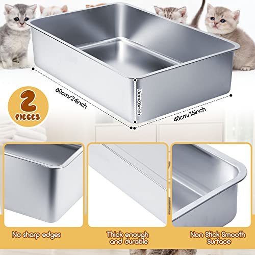Set 2 Areneros de Acero Inoxidable para Gato 24x16x6 in miniatura 2