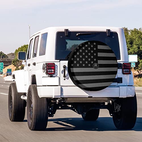 Image of Black America Flag Spare Tire Cover with Backup Camera Hole Wheel Tire Cover Fit Trailer, RV, SUV and Many Vehicle 14inch