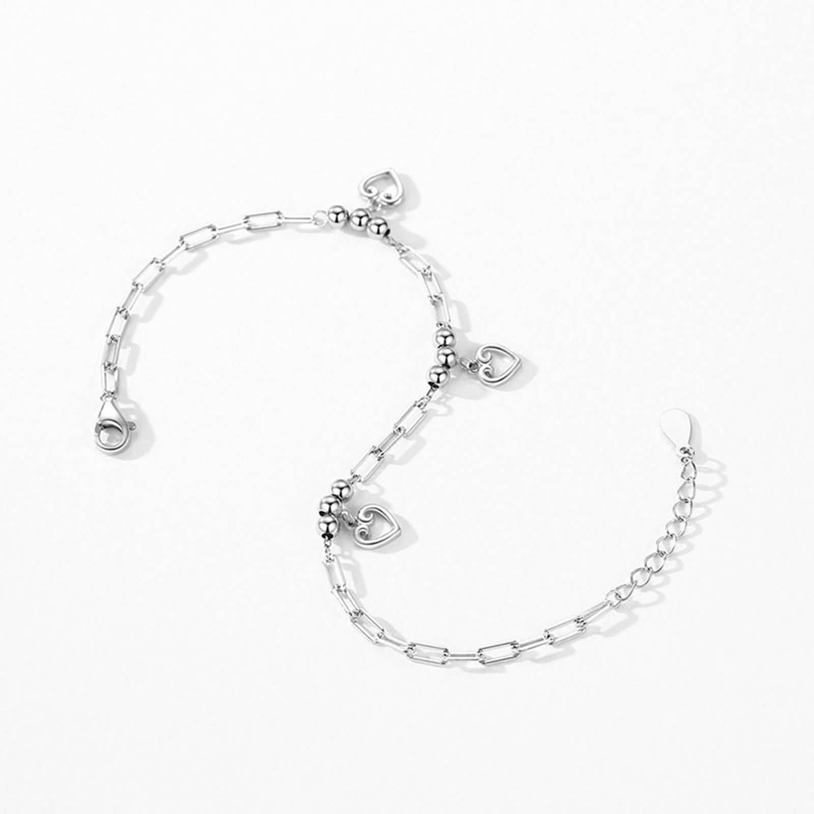 Pulsera Oro Blanco 9Kilates / 14Kilates / 18Kilates Mujer, Cadena con Corazón Hueco, Cadena Extensible 16 CM + 5 CM, Pulseras Mujer de Plata