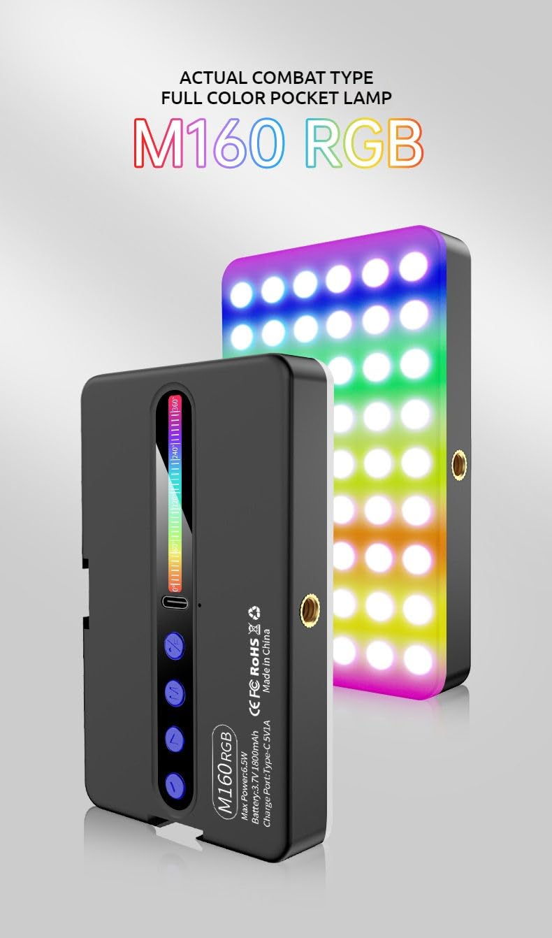 Jango M160 RGB Pocket Fill Light for Camera & Mobile – Full Color LED Video Light with 160 Adjustable Modes, Clip-On Portable Photography Light for Vlogging, Selfie, Makeup, YouTube, Outdoor Shooting Jango M160 RGB Pocket Fill Light for Camera & Mobile – Full Color LED Video Light with 160 Adjustable Modes, Clip-On Portable Photography Light for Vlogging, Selfie, Makeup, YouTube, Outdoor Shooting