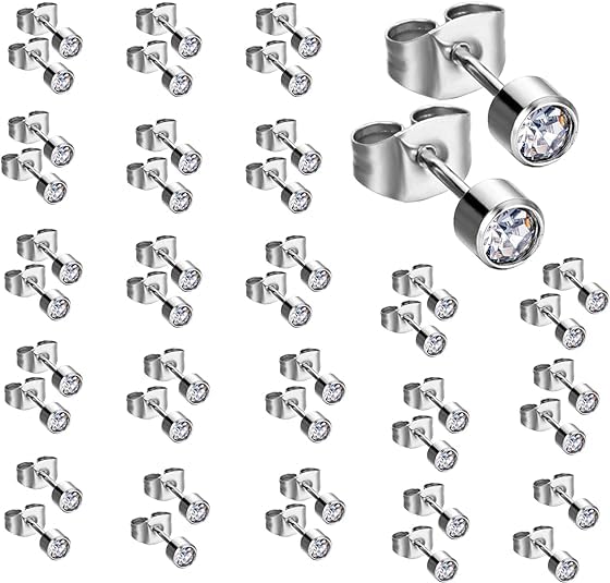 20 Pairs 4MM for Various Ear Piercing Guns, Ears Pierced, Earrings Studs, Surgical Stainless Steel Cubic Zirconia Studs Earrings, Nose Piercing