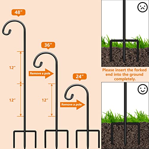 Image of Gtongoko 48 Inch Shepherd Hooks for Outdoor 4 Pack, Adjustable Garden Hooks for Hanging Plants, Lanterns, Solar Lights, Mason Jars & Wedding Decor, Matte Black Decorative Shepherd's Hooks