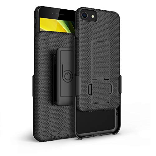 BELTRON iPhone 7/8/SE 2020/SE 2022 Holster Case, Super Slim Rubberized Grip Case & Swivel Belt Clip Holster Combo with Built-in Kickstand for for Apple iPhone SE3 2022, SE2 2020, 8, 7, 6, 6s (Black)