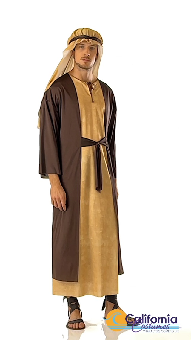 Disfraz De San José Para Hombre | Túnica Marrón Con Capa Beige Y Tocado Bíblico | Talla Única | Ideal Para Belenes Y Obras Navideñas