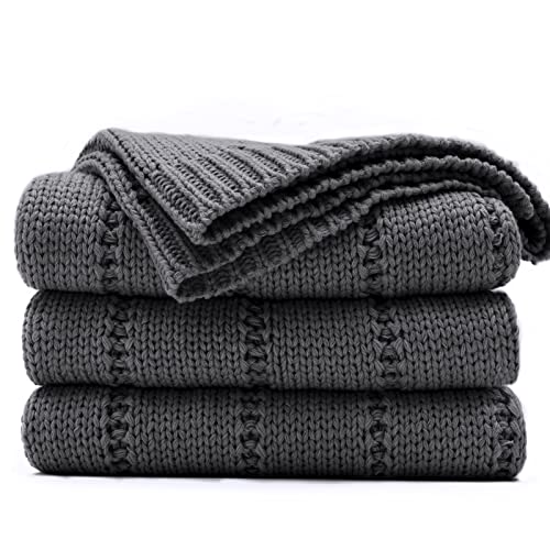 RECYCO Cable Knit Dark Grey Throw Blanket for Couch, Super