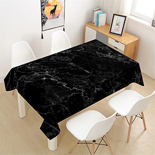 Nappe rectangulaire imperméable effet marbre noir 3D 90x90cm pour table de cuisine