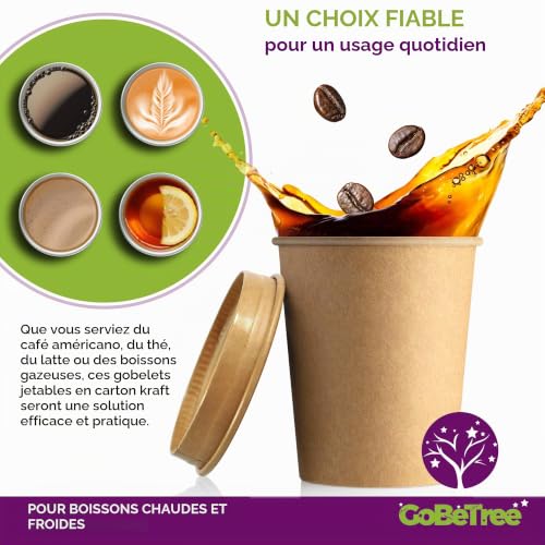GoBeTree 100 Gobelets Carton avec Couvercle 240 ml, Café Jetable Kraft 8 oz – vue 6