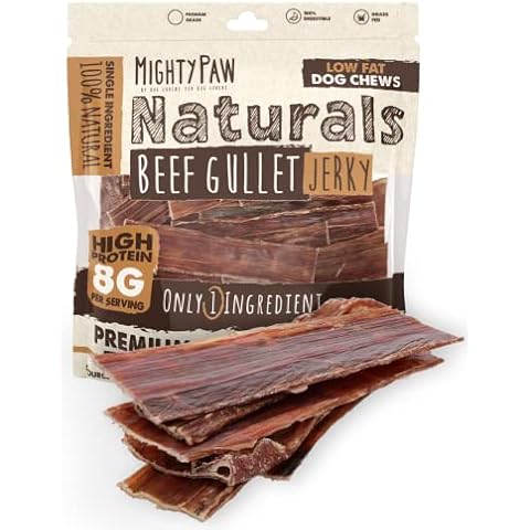 Mighty Paw Naturals Beef Gullet Jerky for Dogs | 100% Natural Beef Gullet Sticks for Dogs, Beef Jerky for Dogs, Dog Beef Jerky Treats | High Protein, Low Fat | 14oz Cover