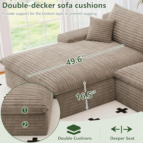 Image of 107 inch Cloud Couch Modular Sectional Sofa for Living Room, U-Shape Boneless Couch with Deep Seat, Modern Corduroy 3-Seater with Ottoman, No Assembly Required (Camel,Left-Facing Chaise)