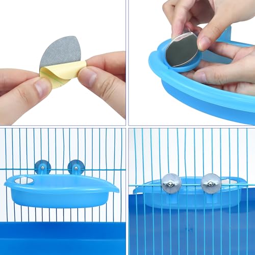 Image of Bird Bath for Cage, Bird Bath Toy with Small Double-Sided Mirror, Birdbath Cage Accessory with Small Bells for Small Birds Parrots Cockatiel Budgies