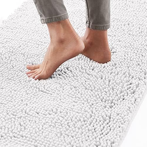 Gorilla Grip Bath Mat, Thick Soft Absorbent Chenille Bathroom Mats, Rubber Backing Bathmat, 51x76 cm, Quick Dry Rug, Machine Washable Rugs for Shower and Tub Floor, Bathroom Accessories Decor, White