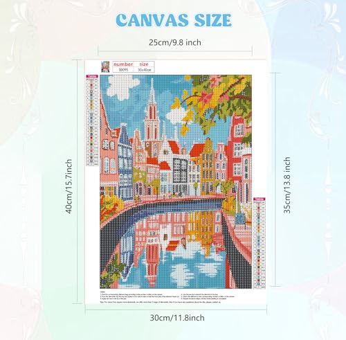 Image of QENSPE Diamond Painting Art Kits for Adults, DIY Landscape Full Drill Diamond Art for Beginners, 5D Colorful Houses Round Diamond Dots Paintings Gem Art Crafts for Home Wall Decor Gifts 30x40cm