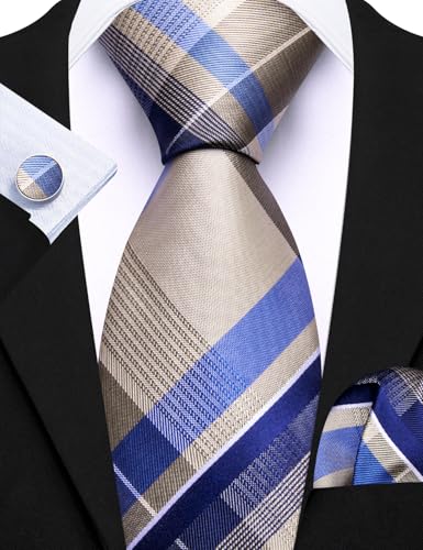 Image of Barry.Wang 6 PCS Men Ties Set Silk Business Fashion Woven Necktie Handkerchief Cufflinks Paisley Stripe Wedding Party