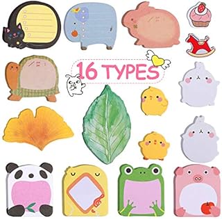 Cute Sticky Notes Set, ARPDJK 16 Types Mini Sticky Notes - Novelty Cartoon Animals and Simulation Leaves Sticky Notes for Office Memo, School Mark, Super Fun Multipurpose Sticky Notes