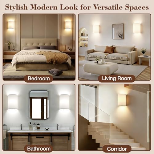 Image of Battery Operated Wall Sconce Set of Two: 10000mAh Wireless Wall Light with Rechargeable Magnetic Bulb - Dimmable Wall Lamp with 7 RGB Colors - Linen Shade Sconces with Remote for Bedroom Living Room