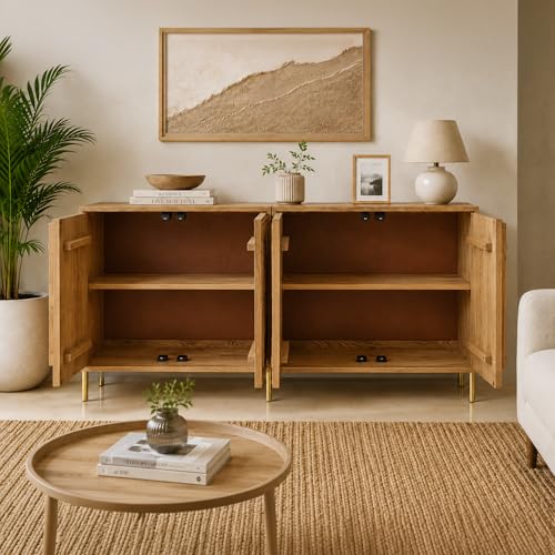Image of The Attic Arcus Sideboard, Multipurpose Cabinet for Kitchen and Living Room Storage, Solid Mango Wood, Natural Color