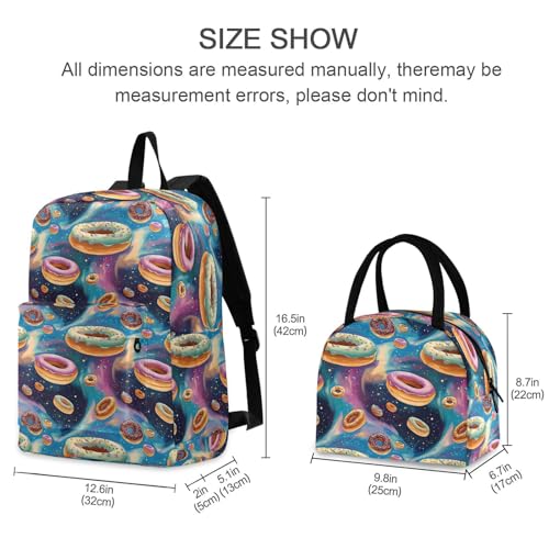 Backpack Lunch Box Set Large Capacity Travel Backpacks and Insulated Lunch Bag for Commute Hiking Picnic Anime Donuts Print2